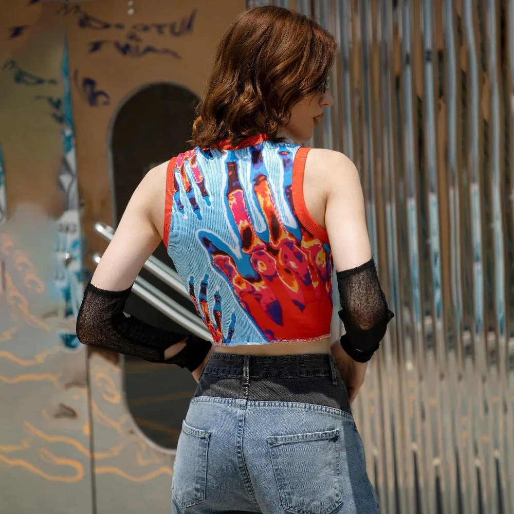 Abstract Printed Sleeveless Tops