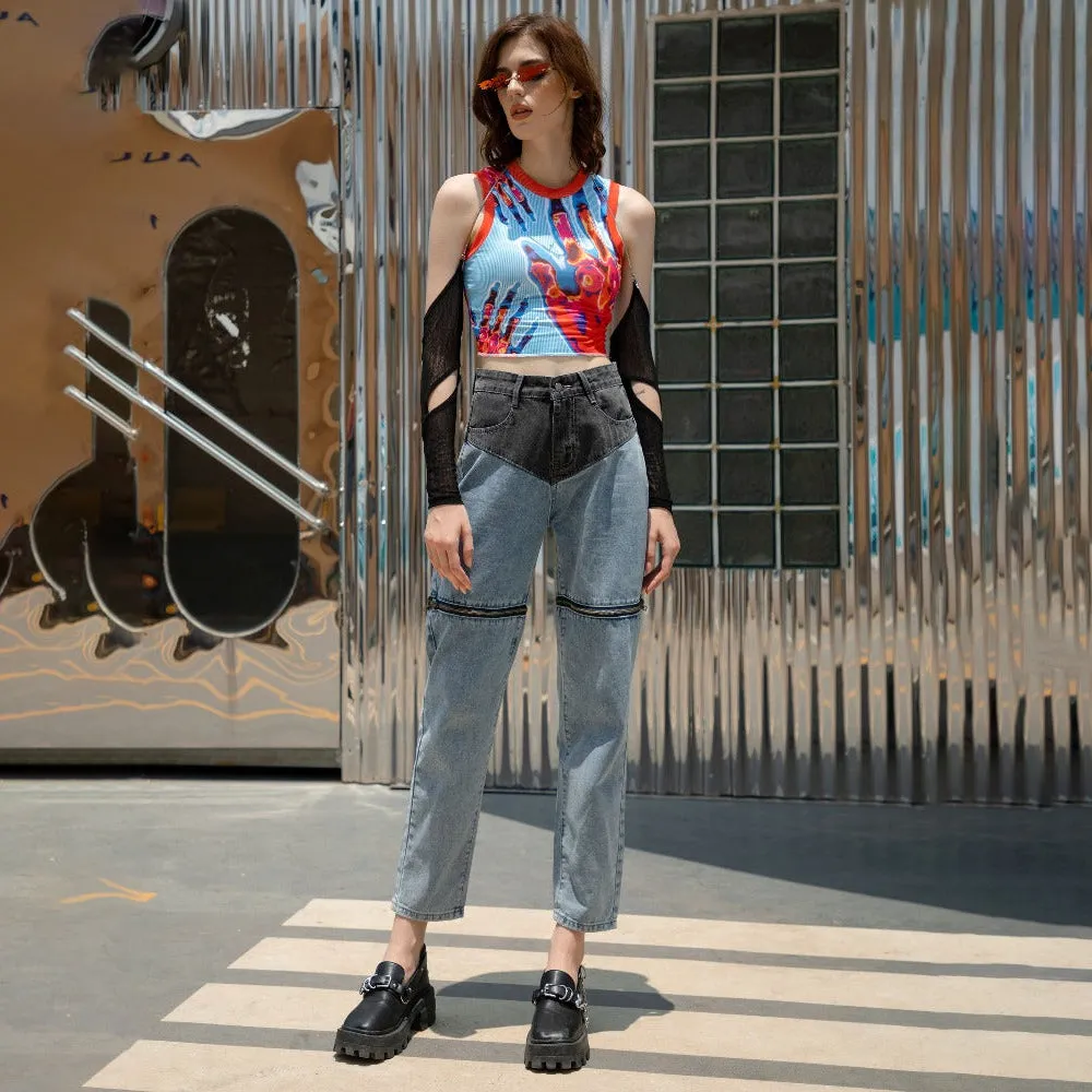 Abstract Printed Sleeveless Tops
