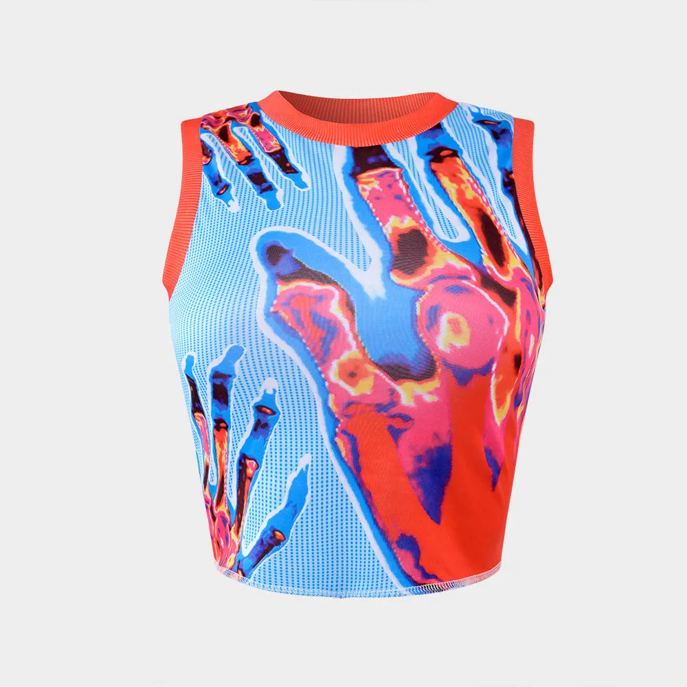 Abstract Printed Sleeveless Tops