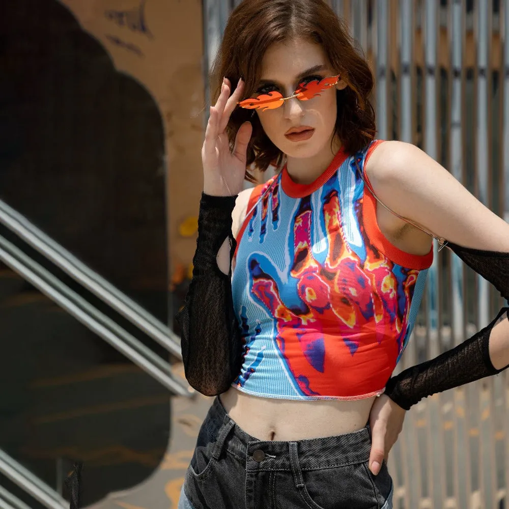 Abstract Printed Sleeveless Tops