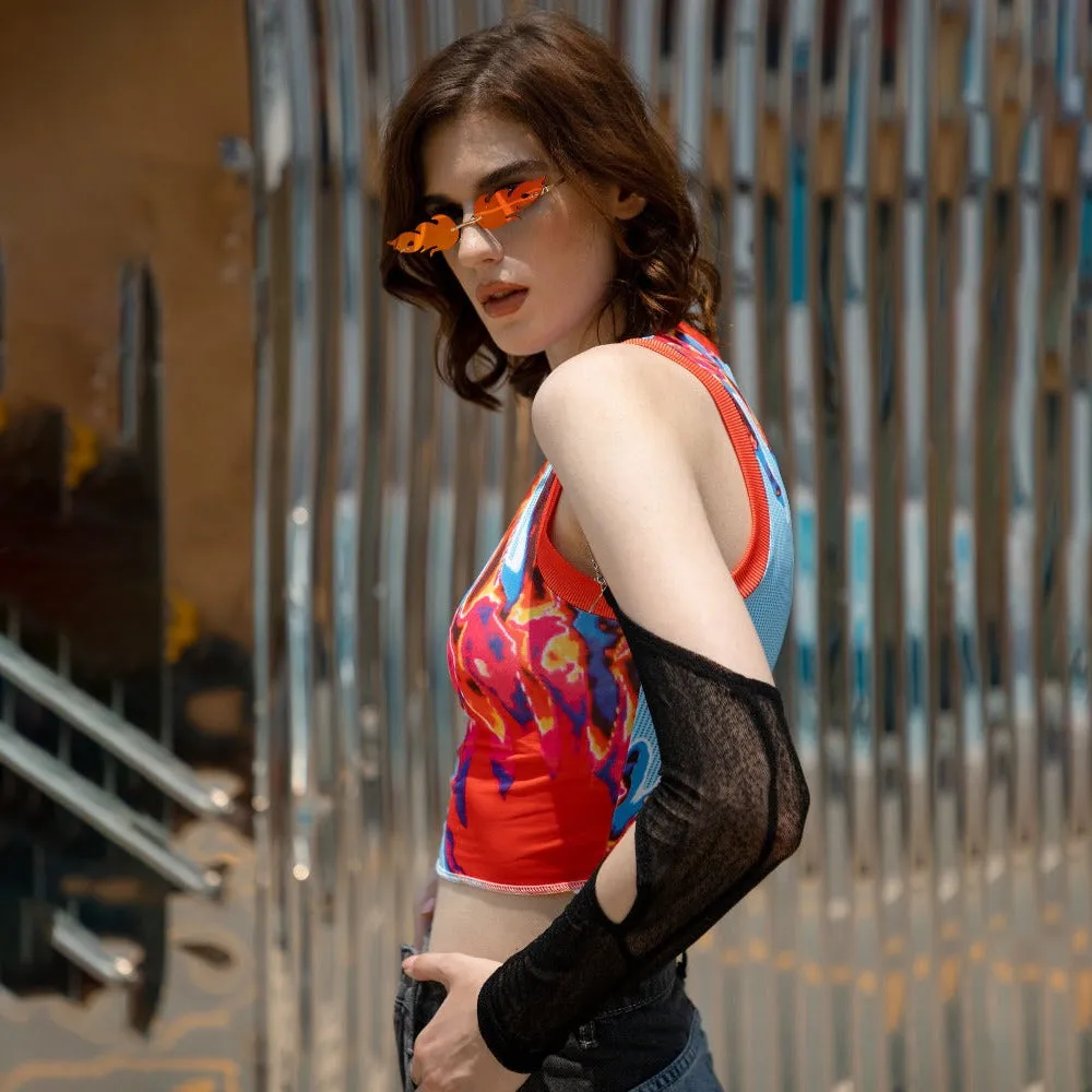 Abstract Printed Sleeveless Tops