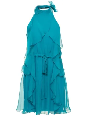 Alberta Ferretti   Draped silk chiffon mini halter dress 