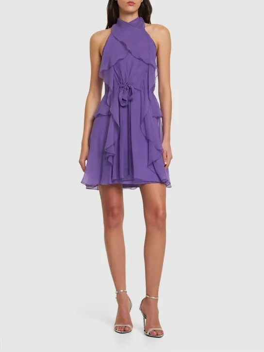 Alberta Ferretti   Draped silk chiffon mini halter dress 