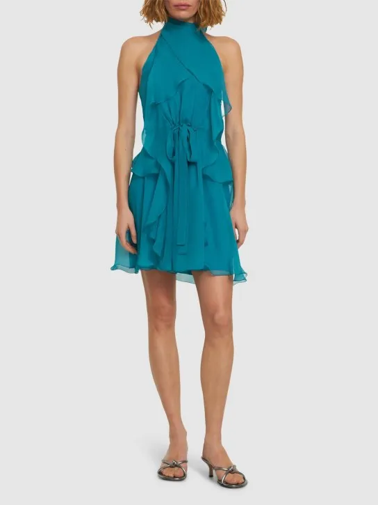 Alberta Ferretti   Draped silk chiffon mini halter dress 