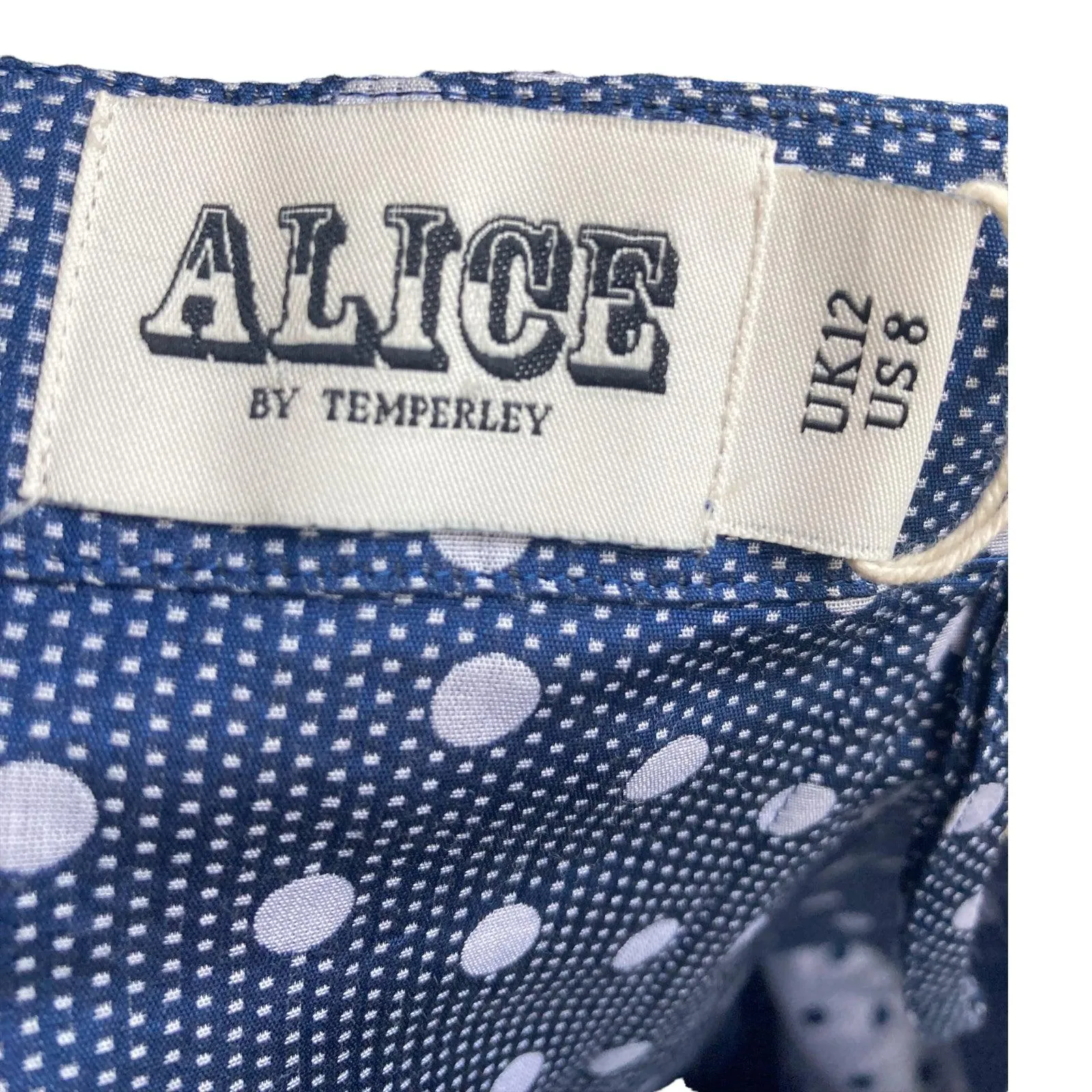 Alice by Temperley Cotton Blue Polka Dot Strapless Dress UK Size 12