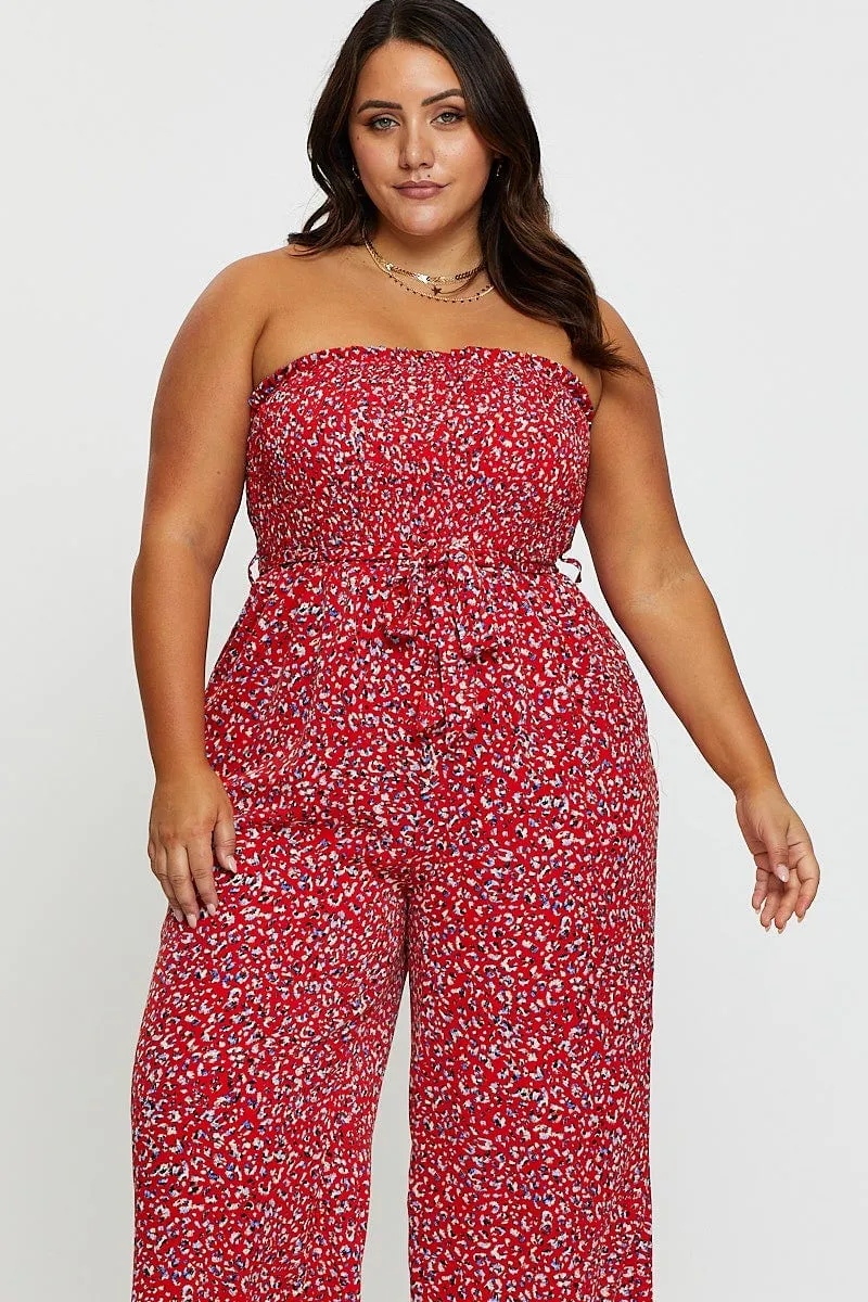 Animal Print Jumpsuit Strapless Waist Tie