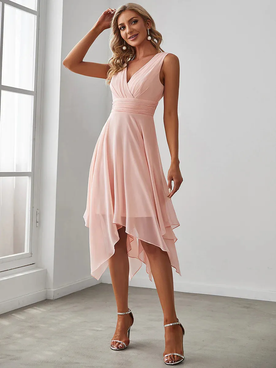 Asymmetrical Hem Knee Length Plus Size Bridesmaid Dress
