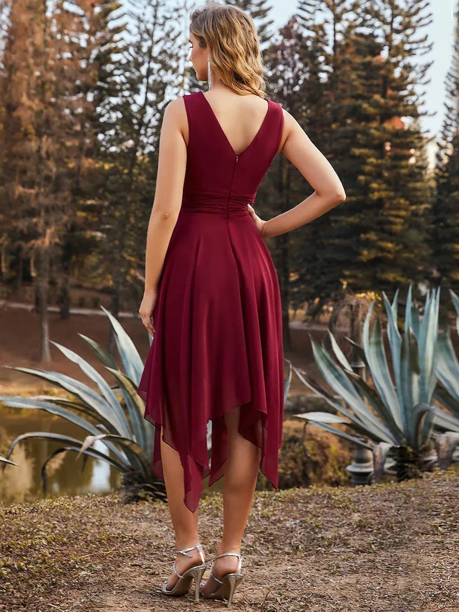 Asymmetrical Hem Knee Length Plus Size Bridesmaid Dress