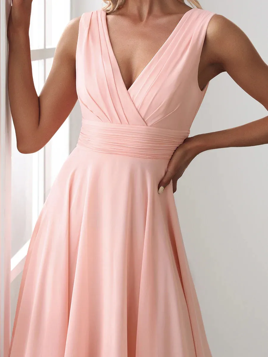 Asymmetrical Hem Knee Length Plus Size Bridesmaid Dress