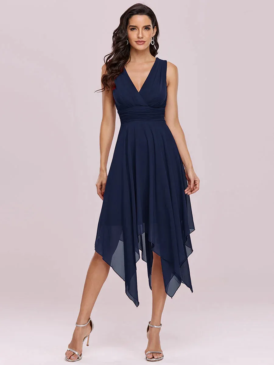 Asymmetrical Hem Knee Length Plus Size Bridesmaid Dress