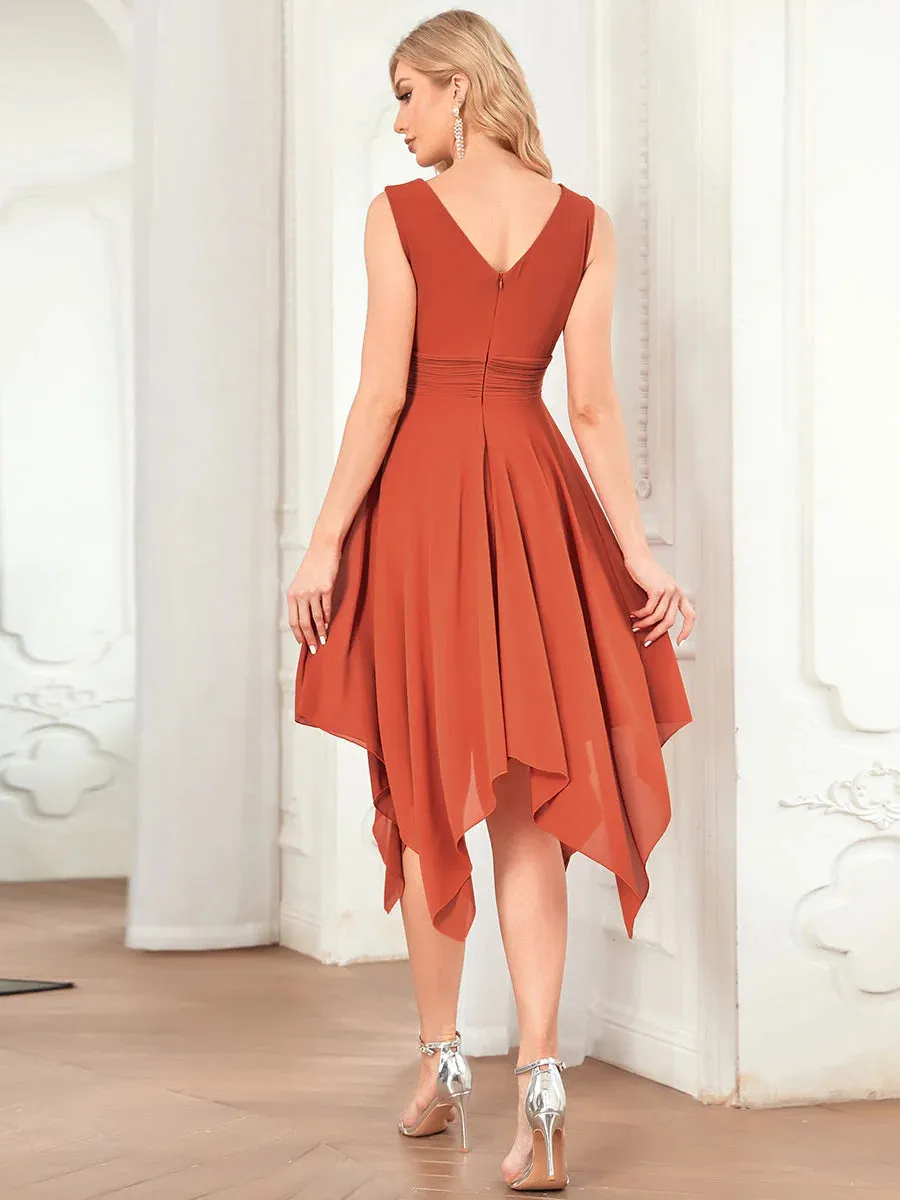 Asymmetrical Hem Knee Length Plus Size Bridesmaid Dress