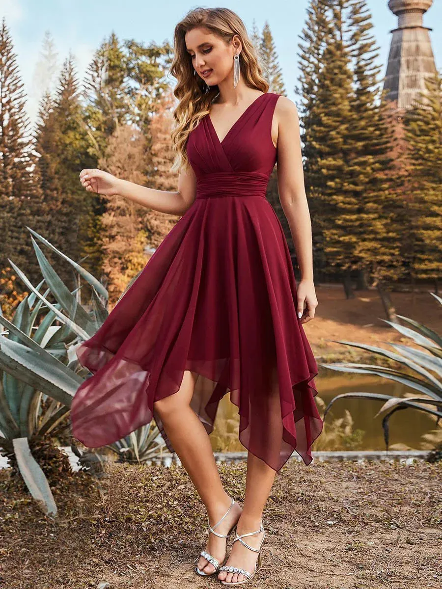 Asymmetrical Hem Knee Length Plus Size Bridesmaid Dress