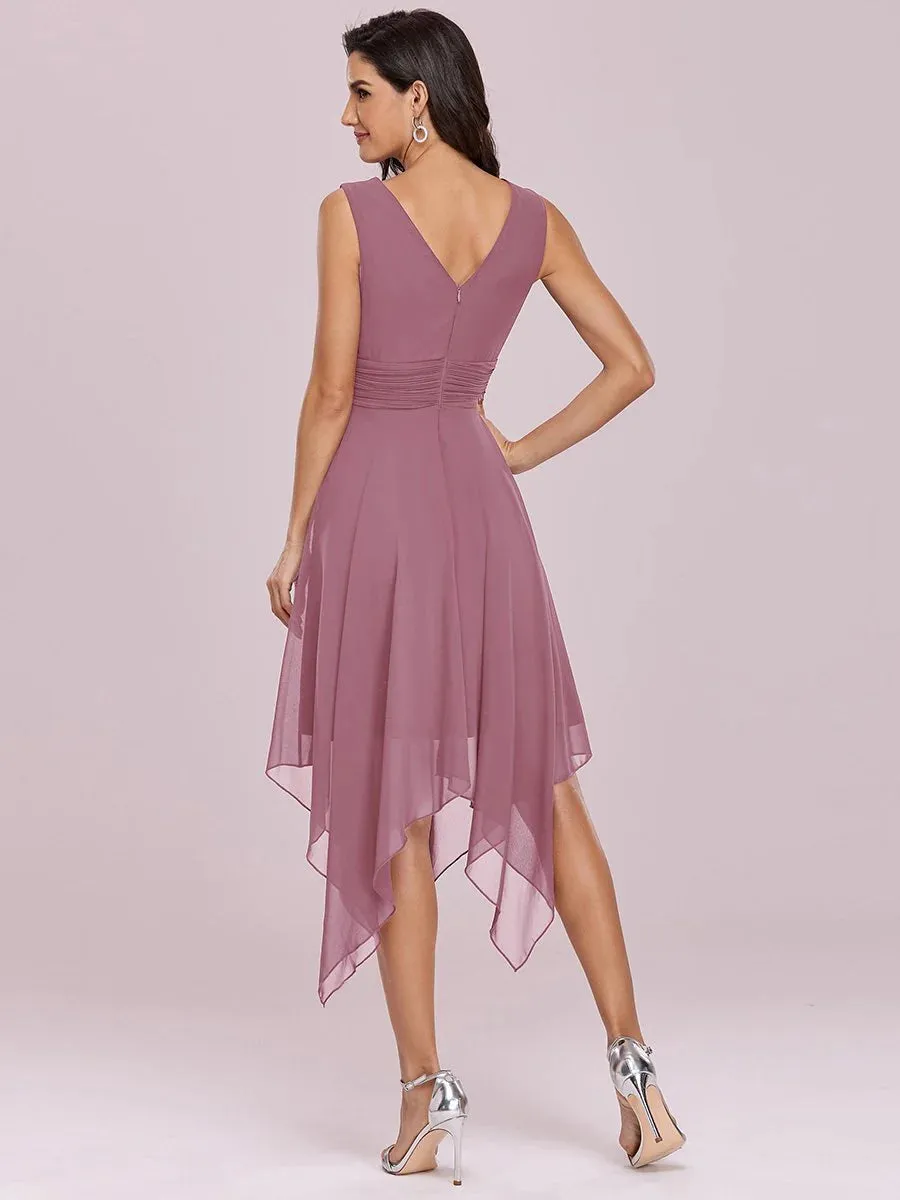 Asymmetrical Hem Knee Length Plus Size Bridesmaid Dress