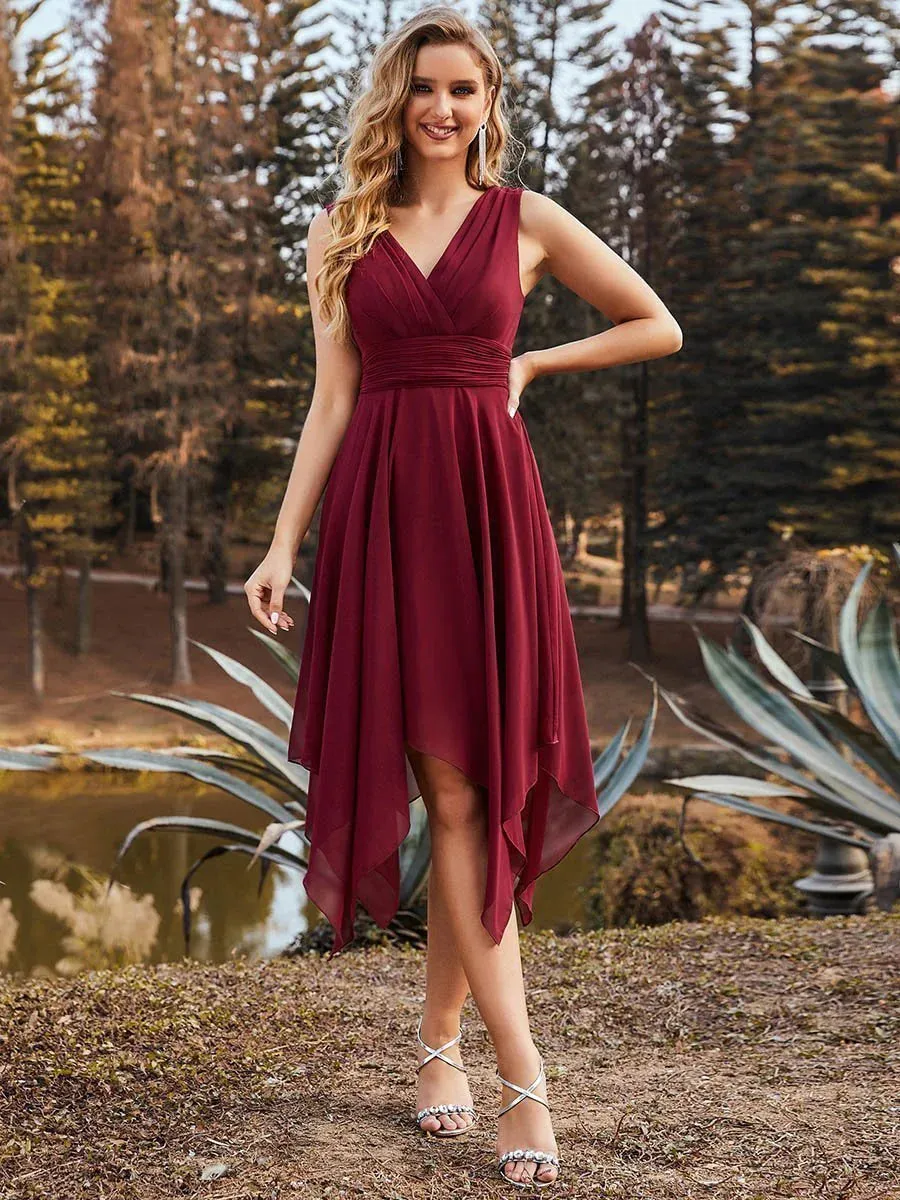 Asymmetrical Hem Knee Length Plus Size Bridesmaid Dress