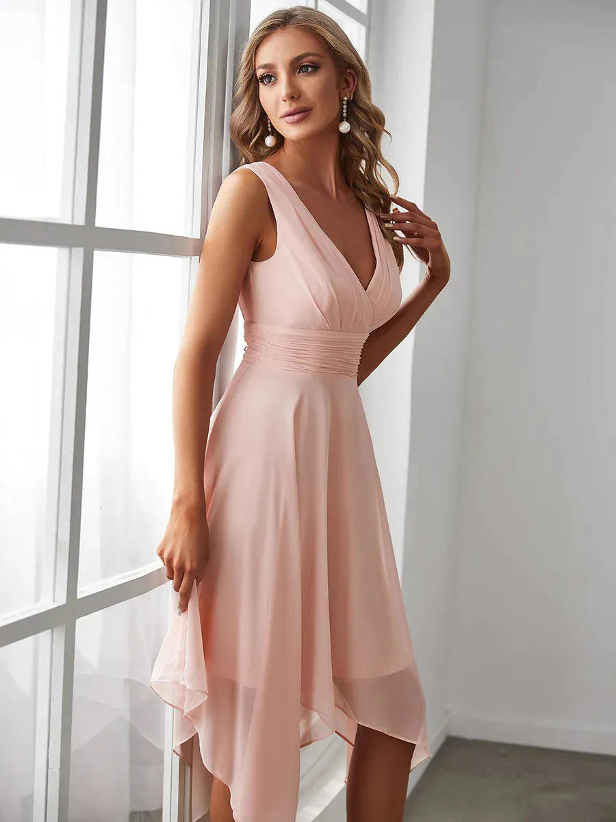 Asymmetrical Hem Knee Length Plus Size Bridesmaid Dress