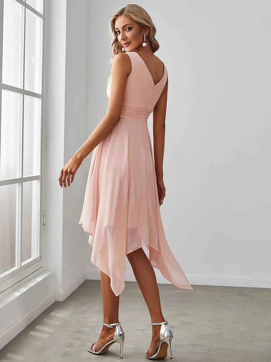 Asymmetrical Hem Knee Length Plus Size Bridesmaid Dress