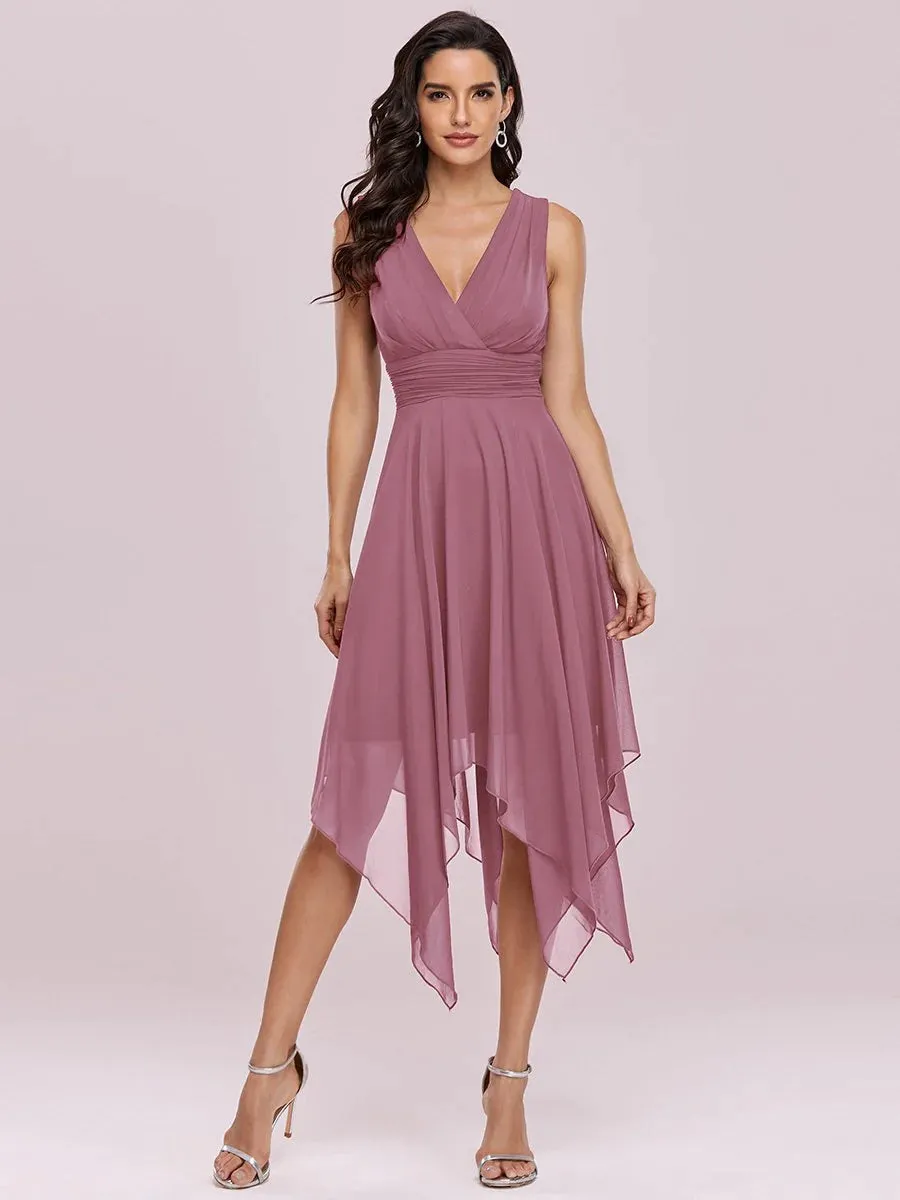 Asymmetrical Hem Knee Length Plus Size Bridesmaid Dress