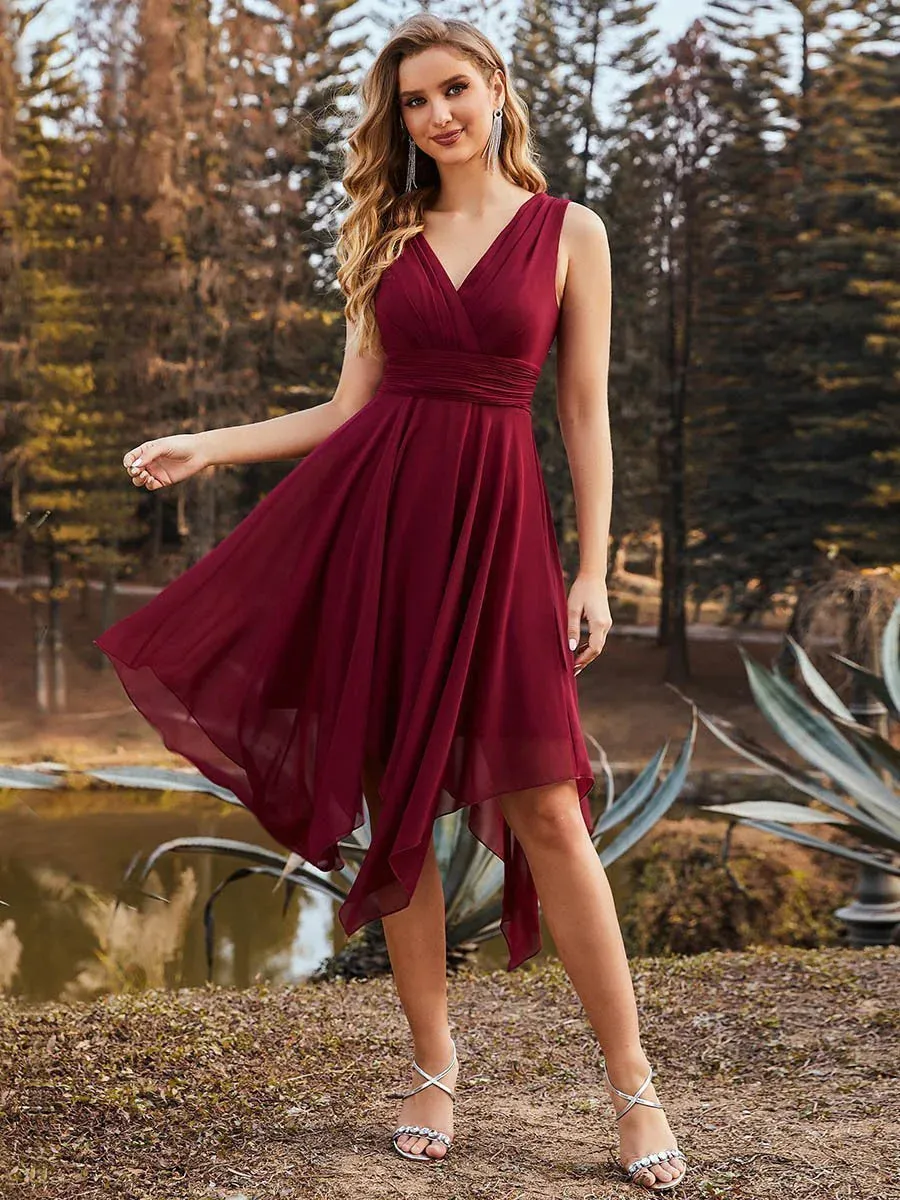 Asymmetrical Hem Knee Length Plus Size Bridesmaid Dress