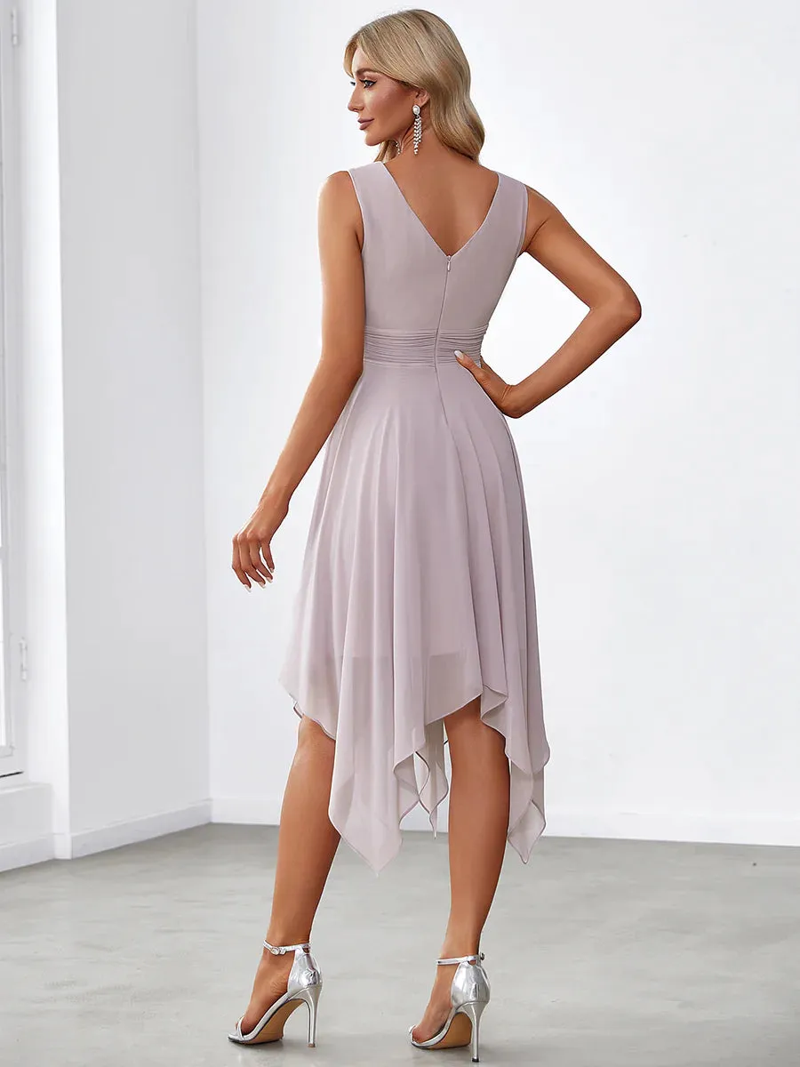 Asymmetrical Hem Knee Length Plus Size Bridesmaid Dress
