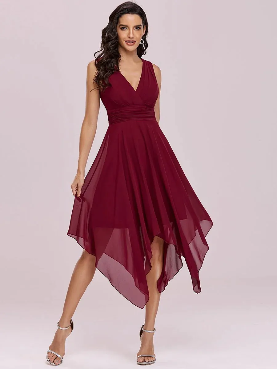 Asymmetrical Hem Knee Length Plus Size Bridesmaid Dress