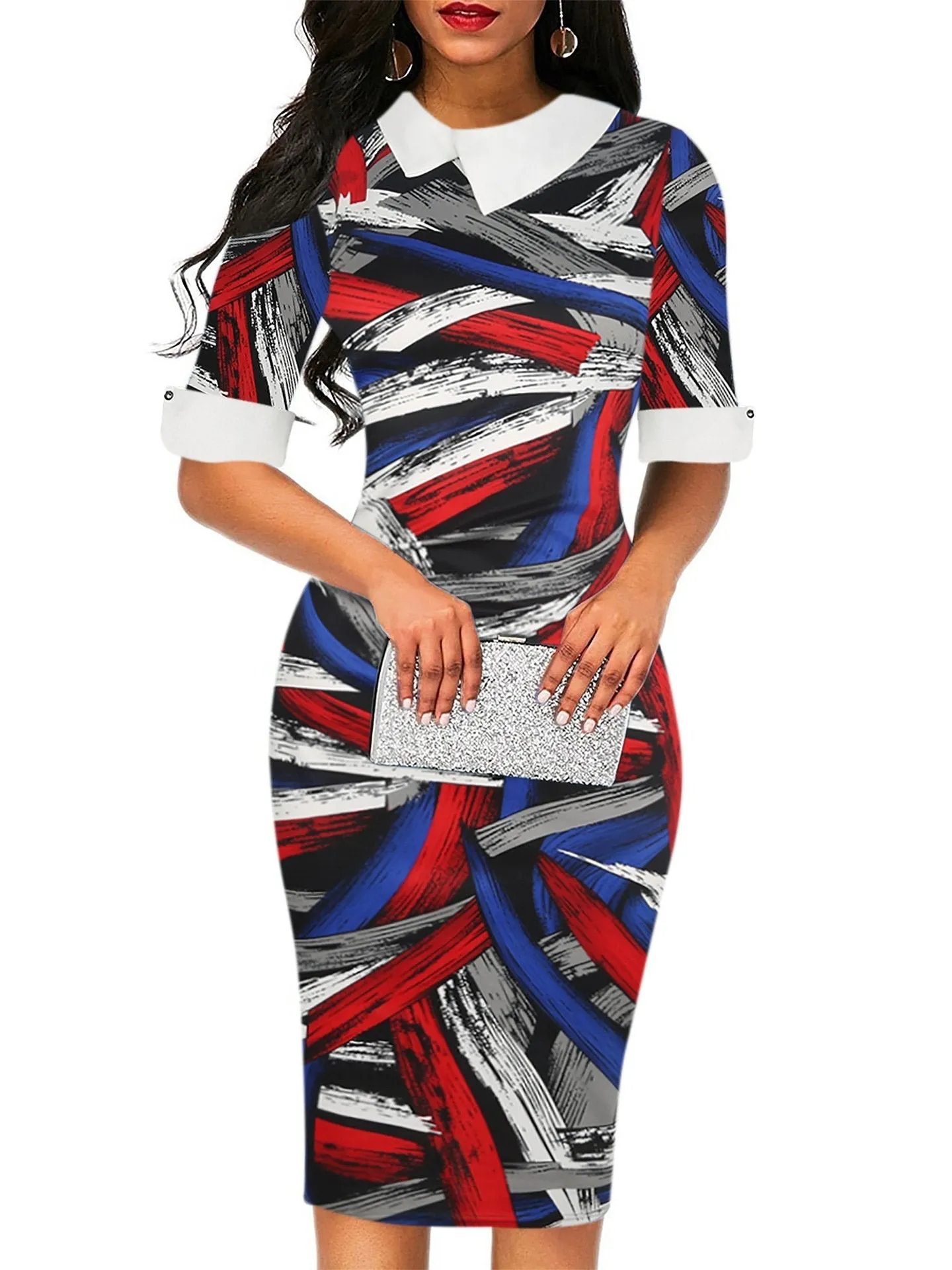 Asymmetrical White Collar Sheath Dress