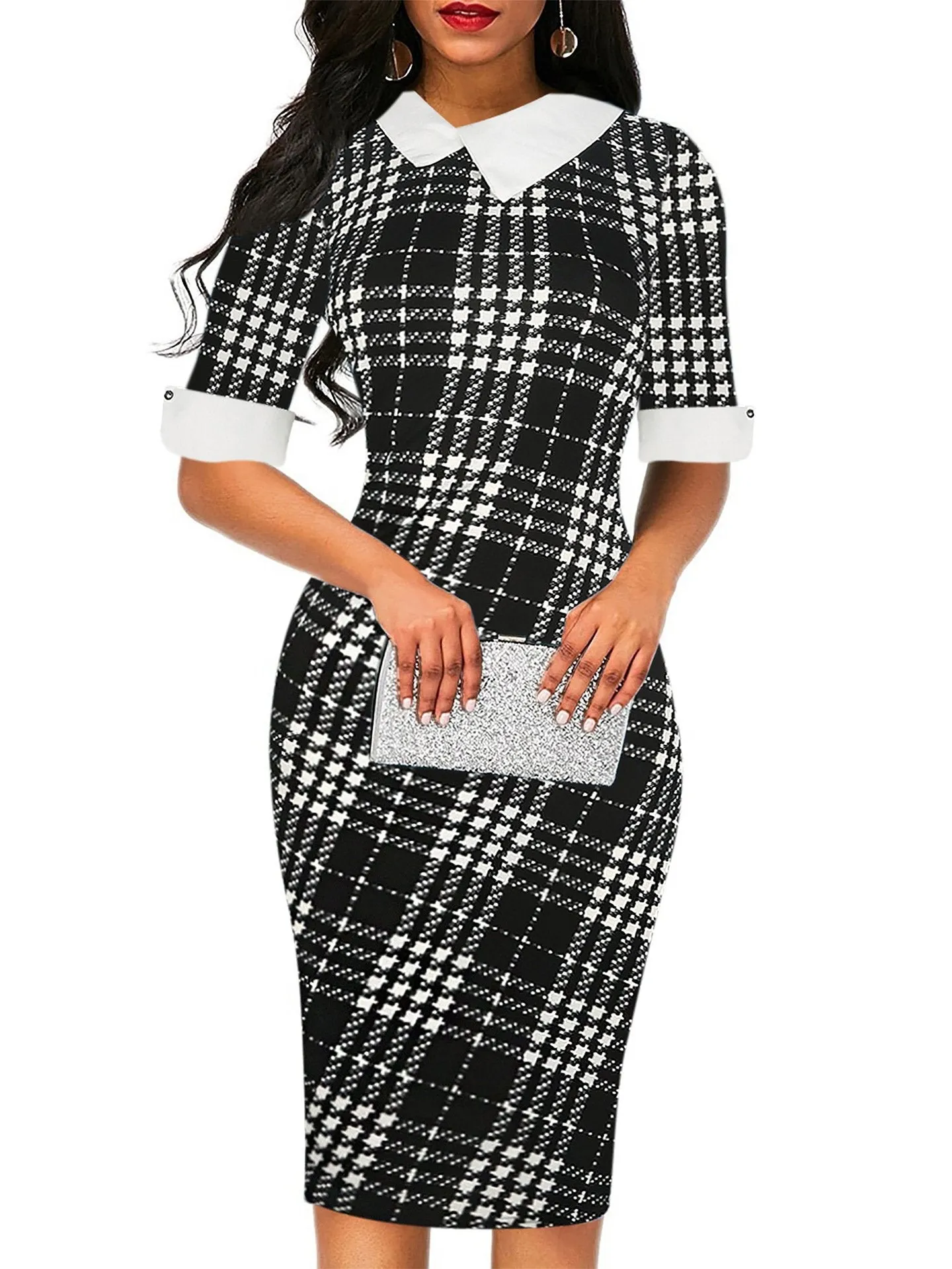Asymmetrical White Collar Sheath Dress