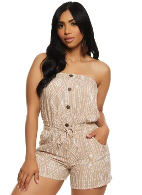 Aztec Print Strapless Romper