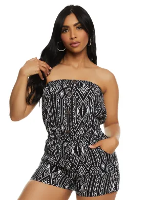 Aztec Print Strapless Romper