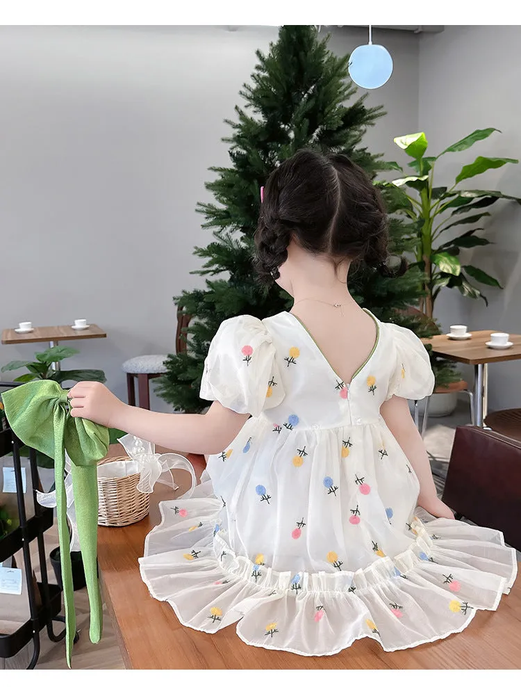 Baby Kid Girls Bow Embroidered Dresses