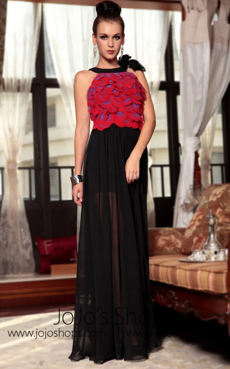Back and Red Halter Evening Prom Dress