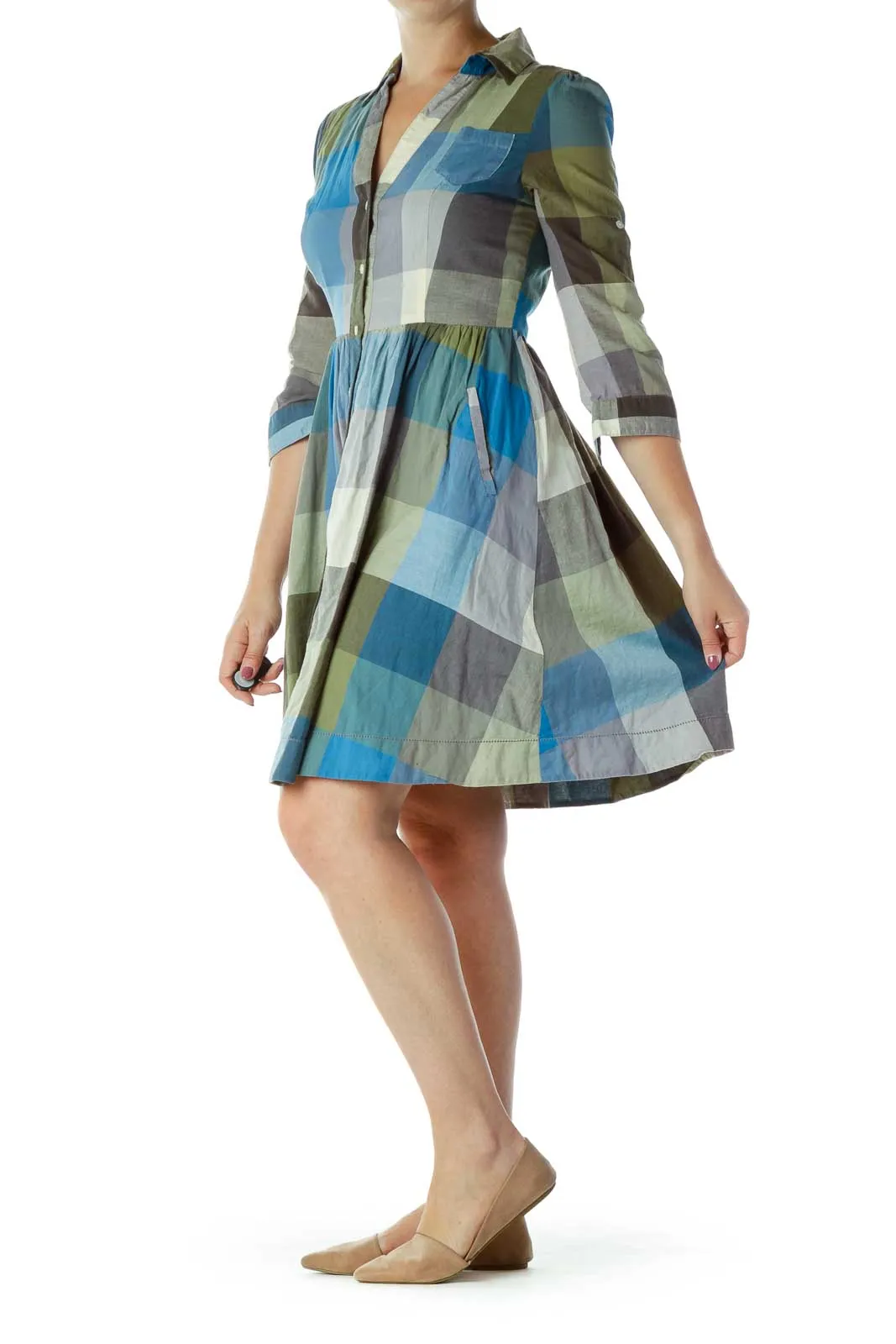 Blue & Green Gingham Dress