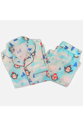 Blue And White Penguin Printed Nightsuit
