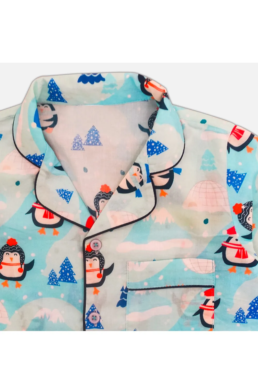 Blue And White Penguin Printed Nightsuit