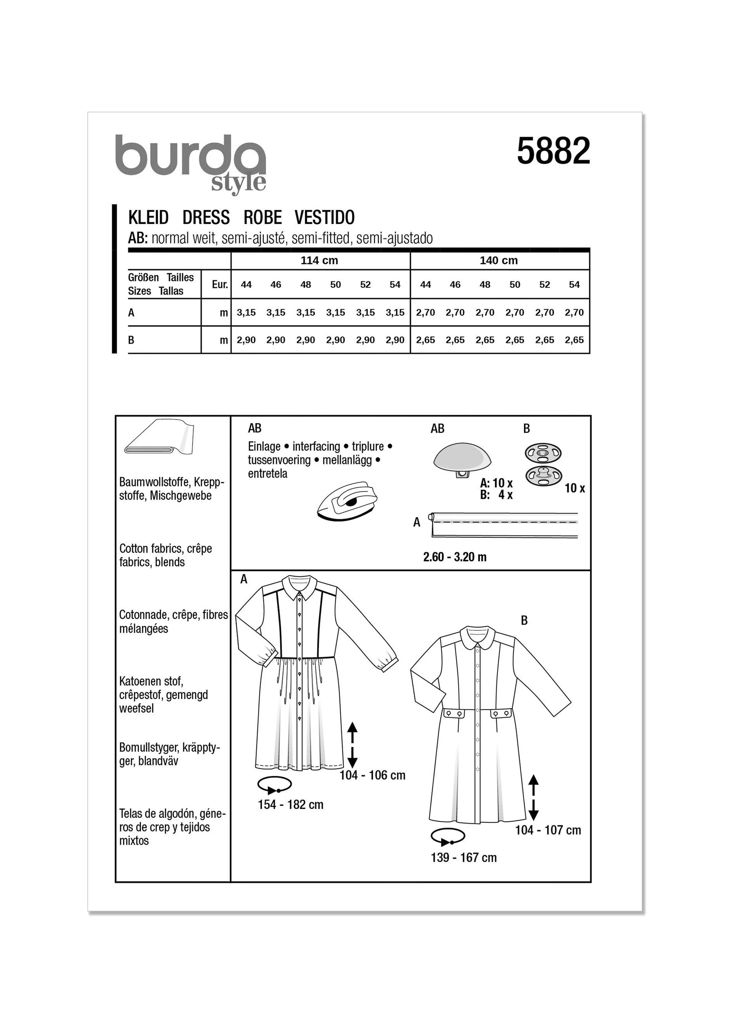 Burda Sewing Pattern 5882 Misses' Dress