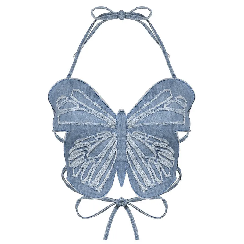Butterfly Y2K Denim Cute Crop Tops