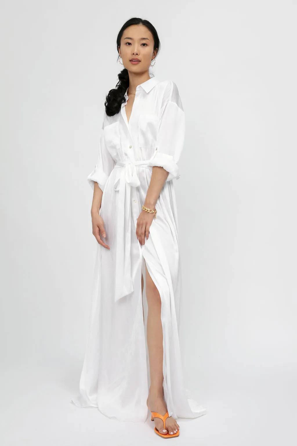Cammi Long Shirt Dress in White