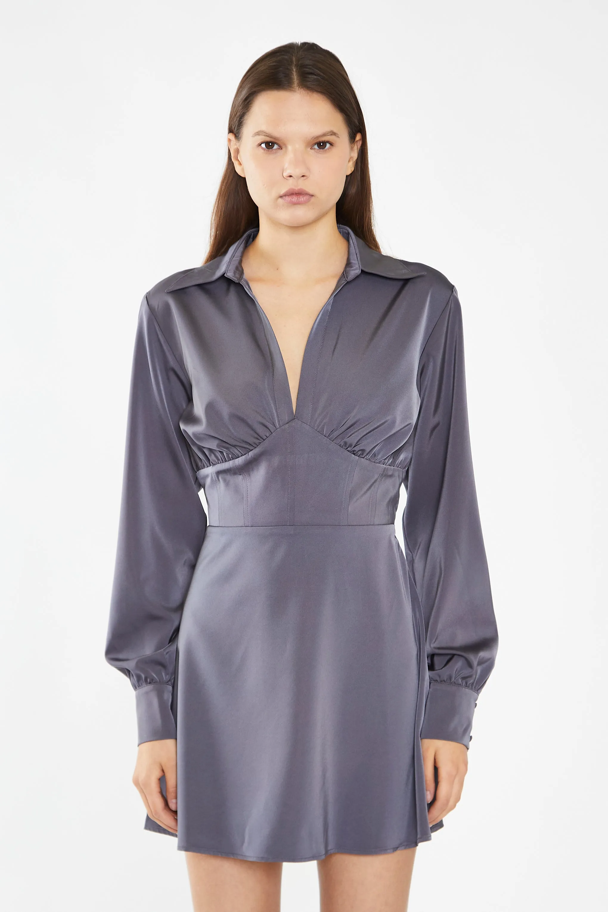 Charcoal Grey Corset Shirt Mini-Dress
