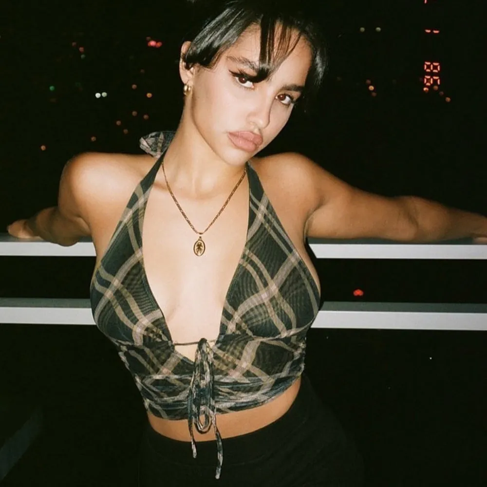 Checkered Halter Backless Sexy Y2K Tank Tops