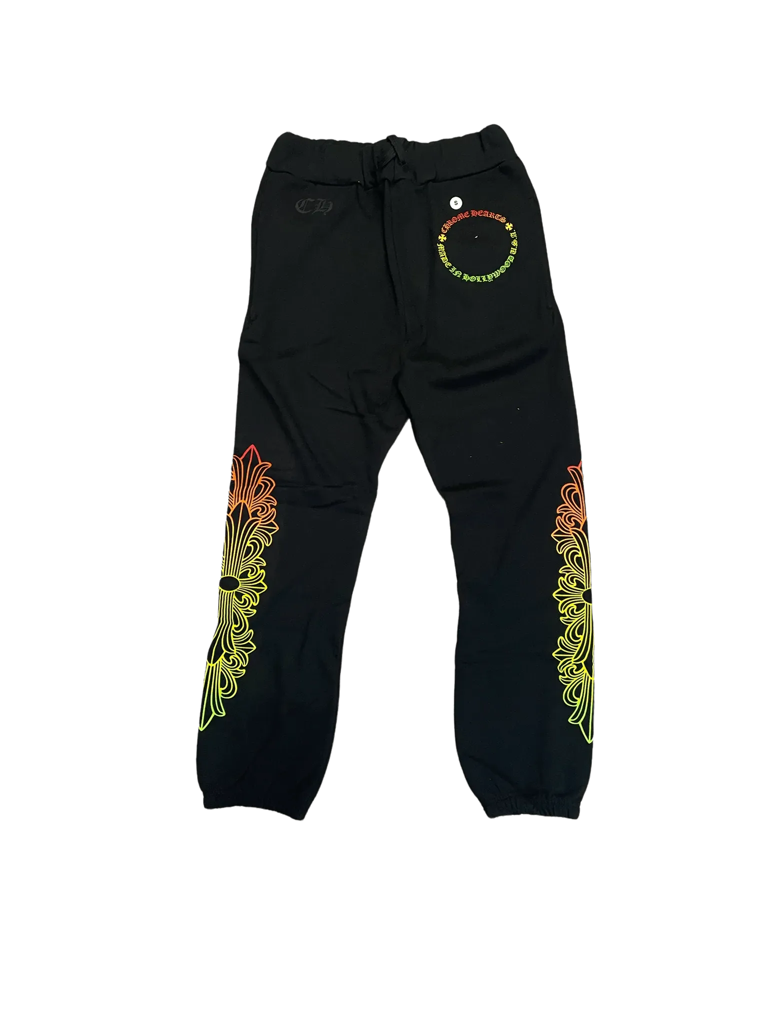 CHROME HEARTS MULTI COLOR HORSE SHOE FLORAL SWEATPANTS BLACK