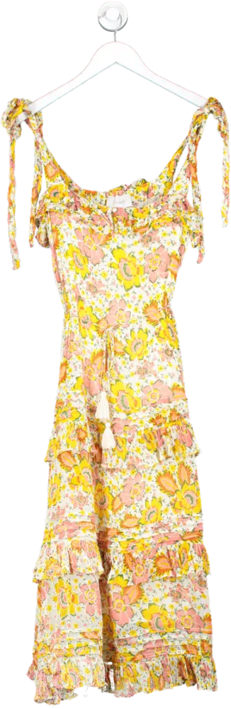 Cleobella Yellow Floral Sheer Tiered Dress UK S