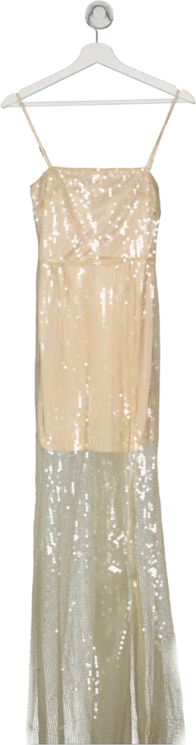 Club L Nude Sheer Sequin Square Neck Cami Maxi Dress UK 6
