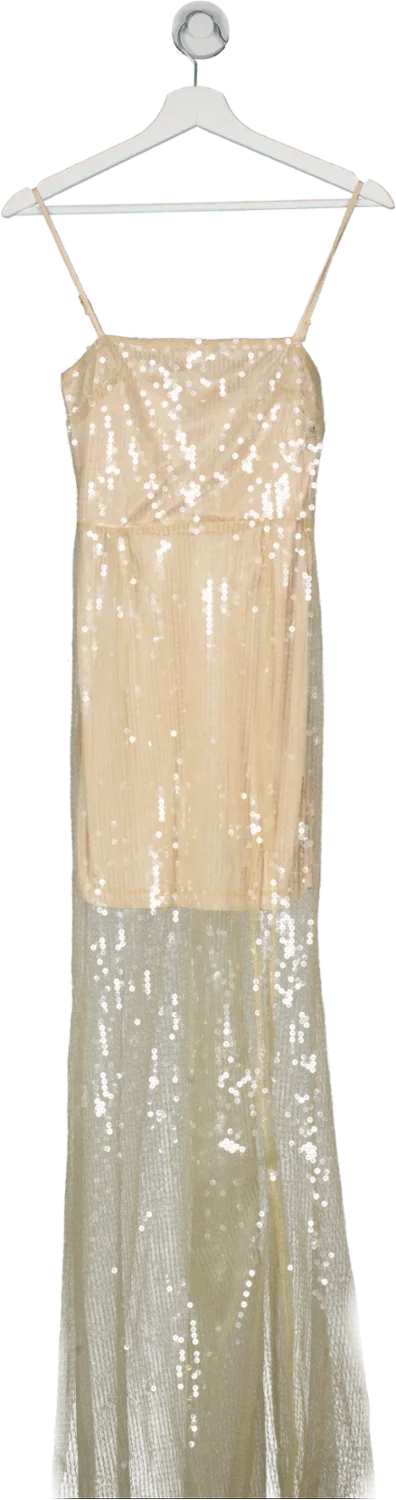Club L Nude Sheer Sequin Square Neck Cami Maxi Dress UK 6