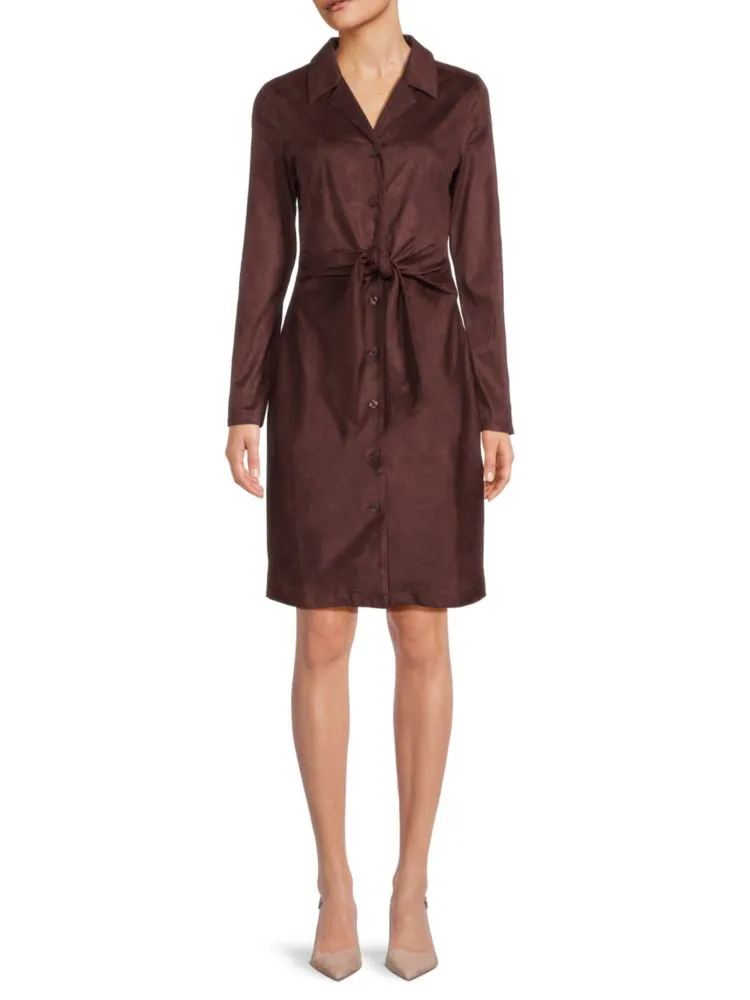 Donna Karan Tie Front Shirt Dress in Mulberry