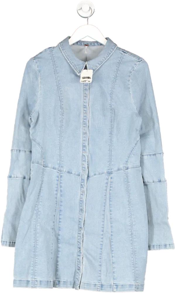 Free People Blue Thea Vintage Denim Mini Dress UK L