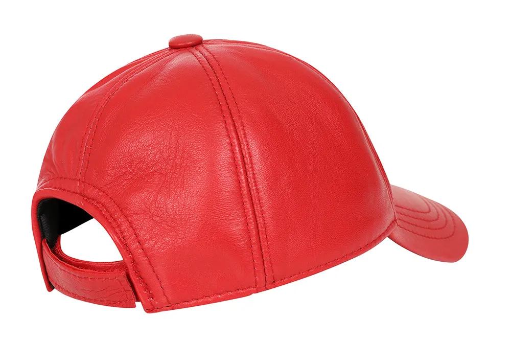 Genuine Red Leather Baseball Cap - Curve Peak