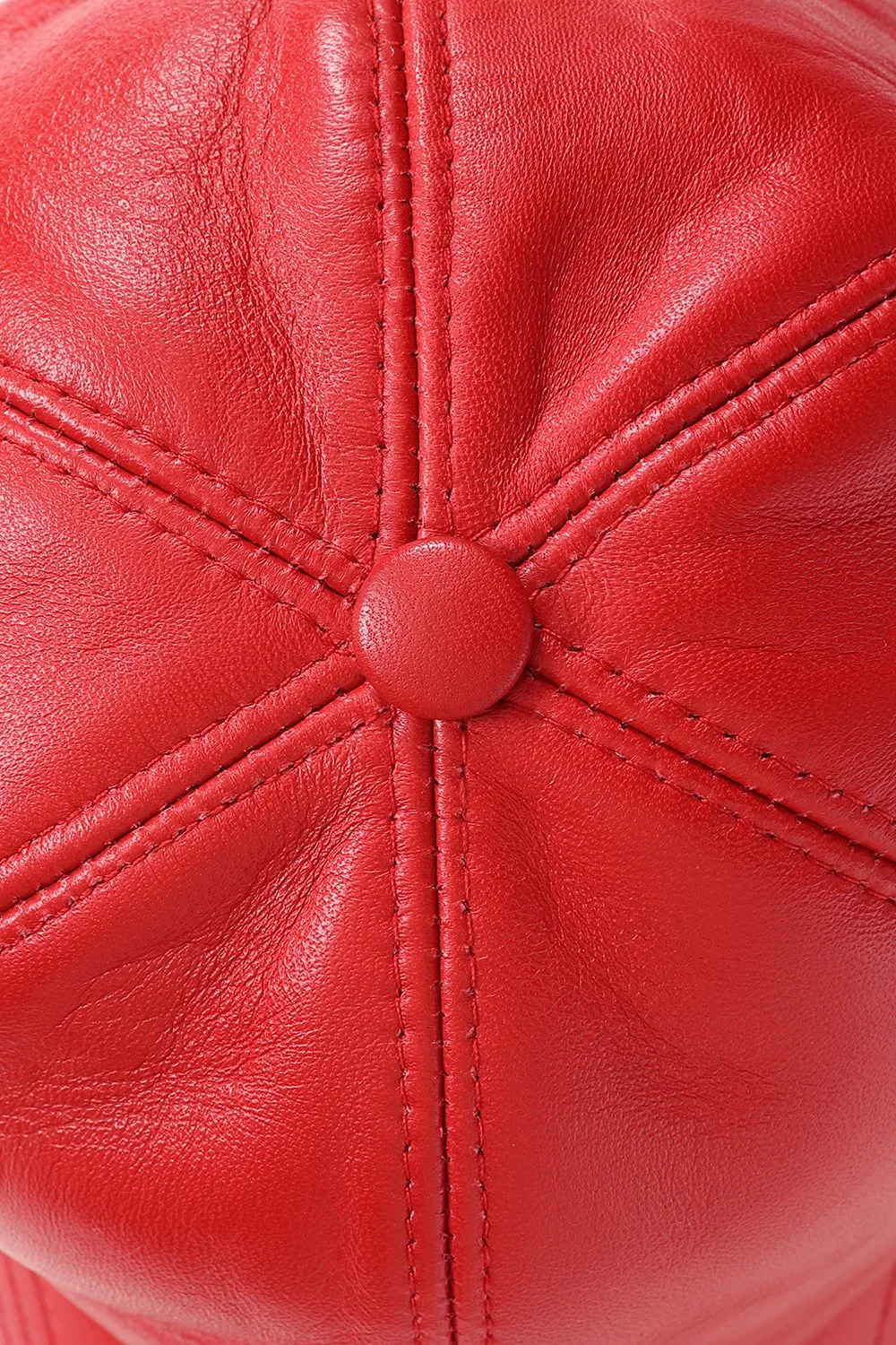 Genuine Red Leather Baseball Cap - Curve Peak