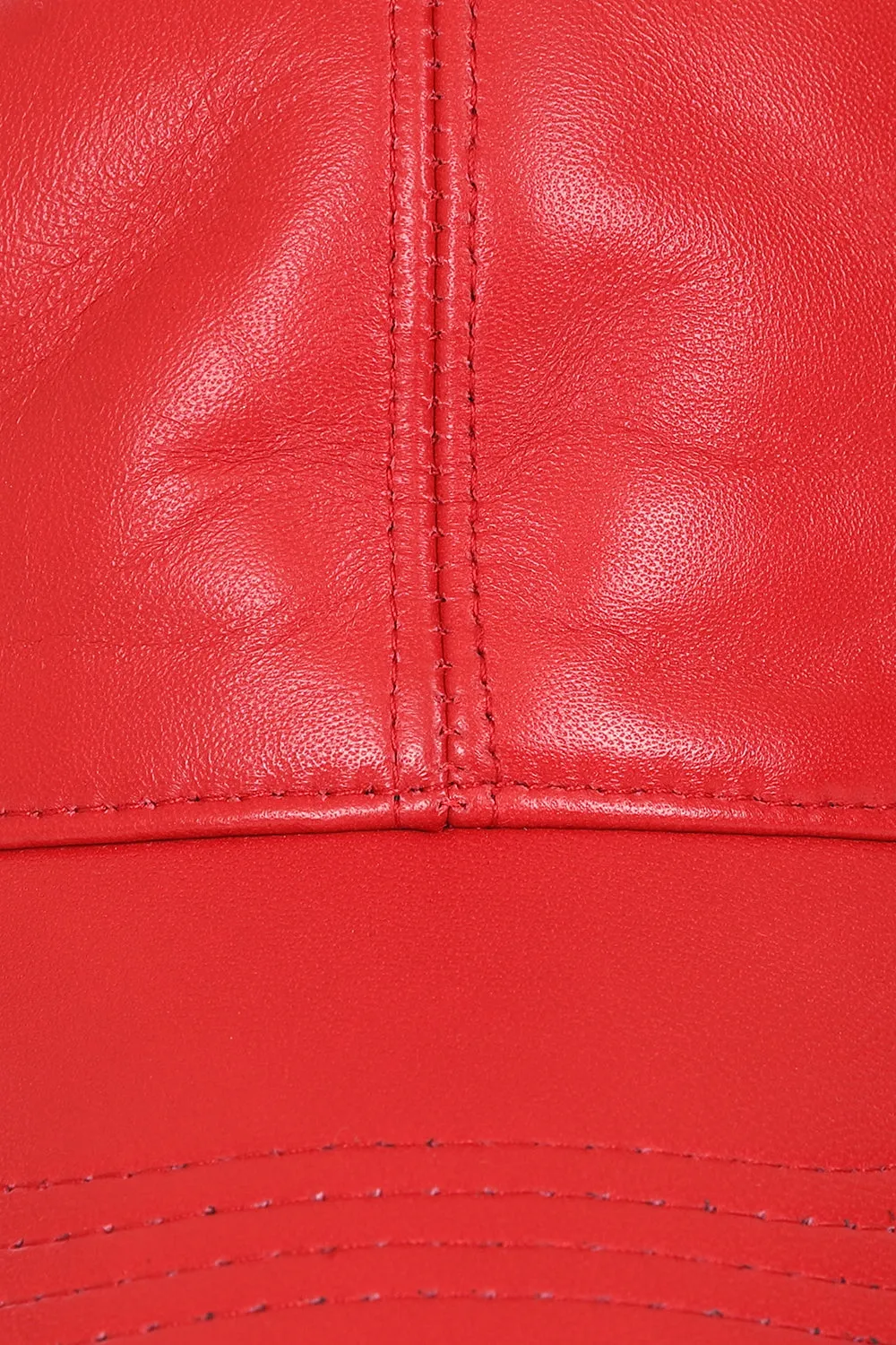 Genuine Red Leather Baseball Cap - Curve Peak