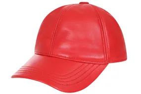 Genuine Red Leather Baseball Cap - Curve Peak