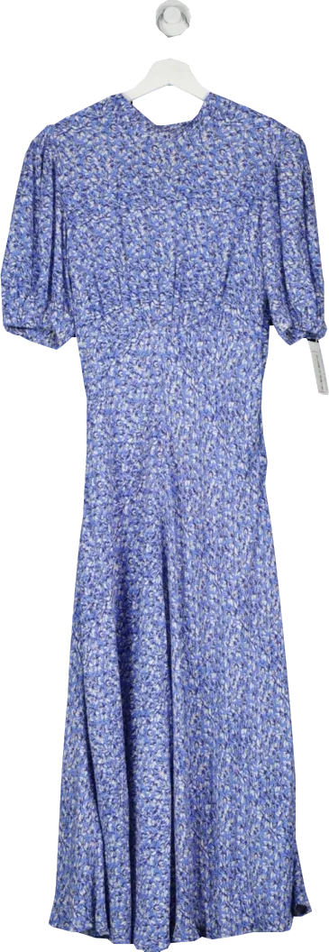 ghost Blue Patterned Short Sleeve Midi Dress UK XS