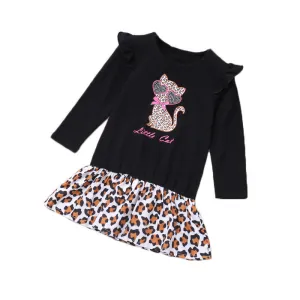 Girls Full Sleeve Little Cat Print Dress